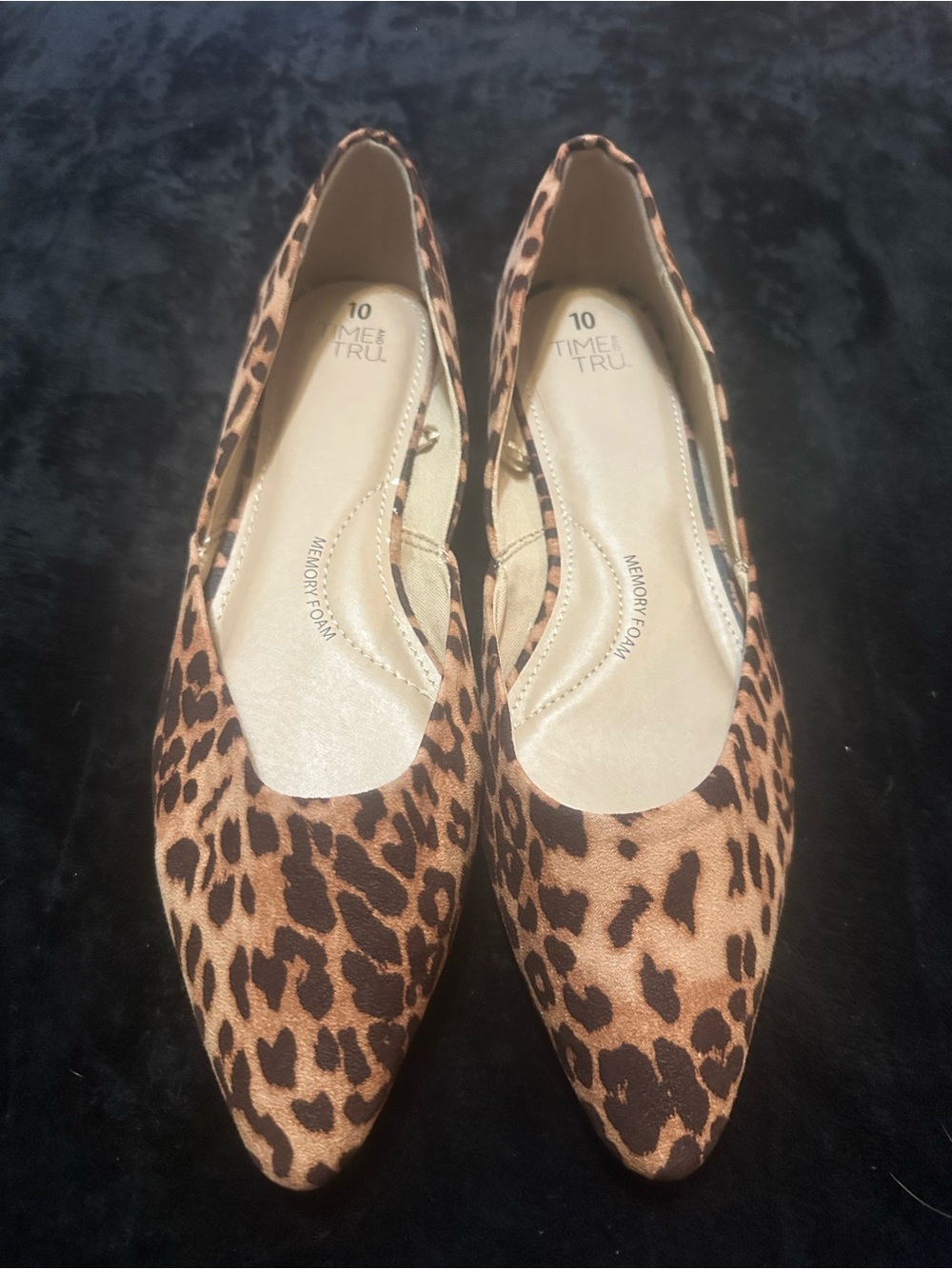 Time and Tru Leopard Pointed Toe Flats - Tan and Black Unworn NEW SIZE 10 M